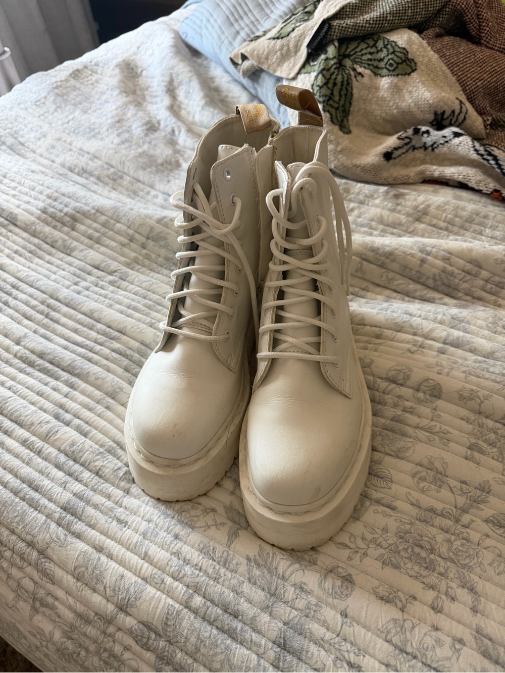 Dr. Martens Cream Lace-Up Platform Boots